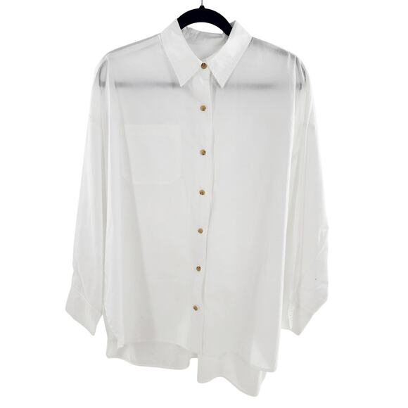 Every Women's Long Sleeve Blouse Top Button up Shirt White Size Medium - Picture 1 of 10